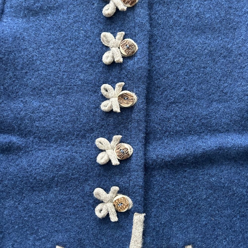 Handstrickerei Irmtraud Lanz Blue Wool Jacket Beige Trim Women’s L - Picture 5 of 16